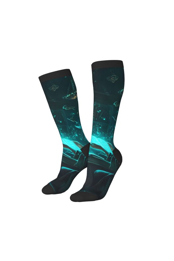 Knee High Socks for Women Men Athletic - Halloween Mysterious Witch Study Thigh-High Black Sole Comfort Breathable Long Socks for Casual Travel Running