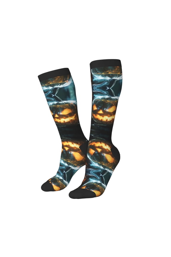 Knee High Socks for Women Men Athletic - Halloween Witch Mysterious Pumpkin C Thigh-High Black Sole Comfort Breathable Long Socks for Casual Travel Running