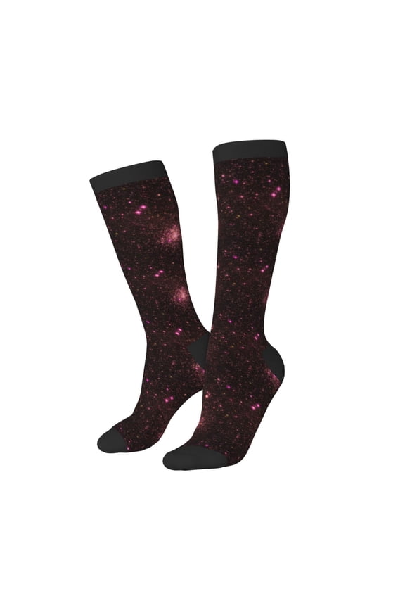 Knee High Socks for Women Men Athletic - Red abstract Starry sky shining Thigh-High Black Sole Comfort Breathable Long Socks for Casual Travel Running