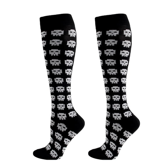 Knee High Socks for Women Men LSQii Unisex Halloween Novelty Crew Socks with Skull Skeleton Patterns, Fall Fashion Funny Gift for Party or Daily Outfit