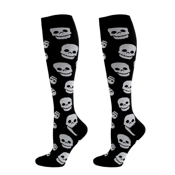 Knee High Socks for Women Men LSQii Unisex Halloween Novelty Crew Socks with Skull Skeleton Patterns, Fall Fashion Funny Gift for Party or Daily Outfit