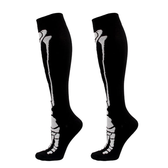 Knee High Socks for Women Men LSQii Unisex Halloween Novelty Crew Socks with Skull Skeleton Patterns, Fall Fashion Funny Gift for Party or Daily Outfit