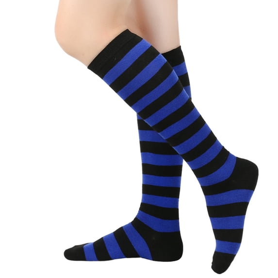 Knee High Socks for Women featuring Sporty Wide Stripes crafted with Soft Polyester for Cheerleading and Athletic Activities in Vibrant Colors Dark Blue