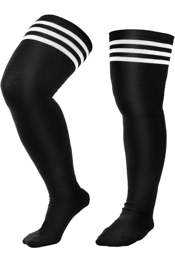 Over Knee High Socks Women's Ladies Referee Stripe Over The Knee Thigh High Stockings Black And White Long Thigh Sock Plus Size High Stockings For Girl And Women