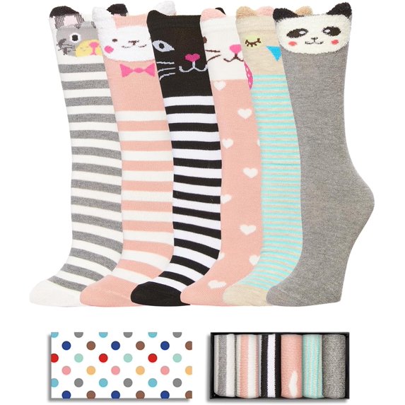 Knee High Socks for Girls - Animal Gift 5 Pairs Kids Long Crazy Tall Funny Socks