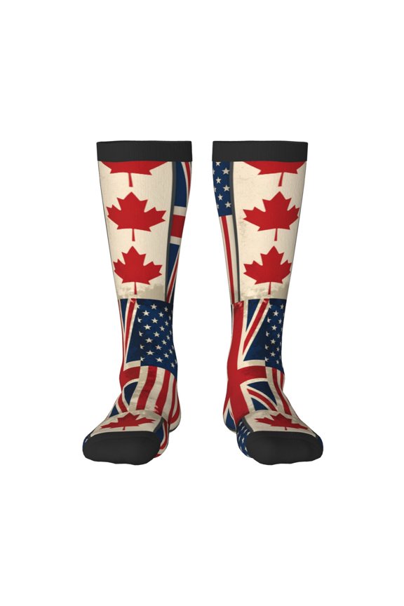 Knee High Socks for Women America Canadian British Flag Long Tube Sock Uniform Socks