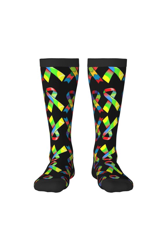 Knee High Socks for Women Autism Awareness Month Long Tube Sock Uniform Socks