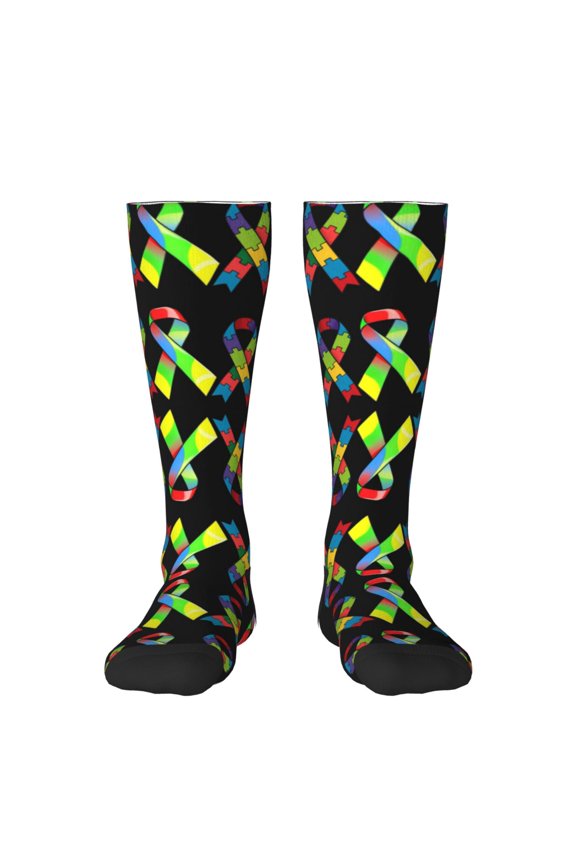 Knee High Socks for Women Autism Awareness Month Long Tube Sock Uniform Socks