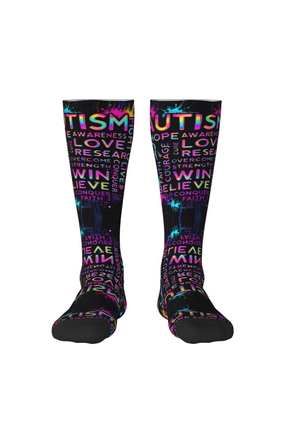 Knee High Socks for Women Autism Awareness Patterm Long Tube Sock Uniform Socks