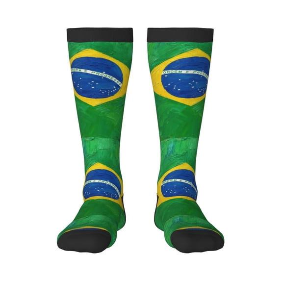 Knee High Socks for Women Brazil Flag Long Tube Sock Uniform Socks