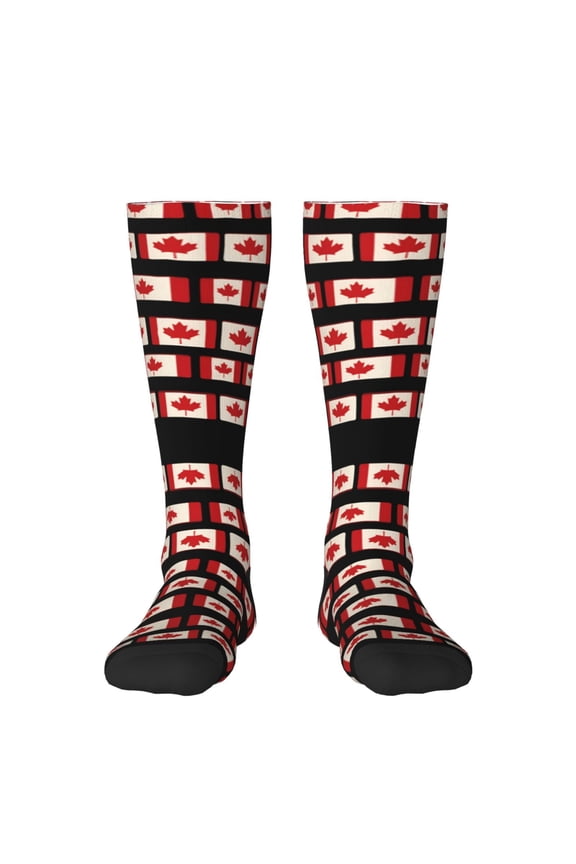 Knee High Socks for Women Canada Flag Pattern Long Tube Sock Uniform Socks