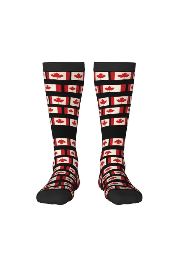 Knee High Socks for Women Canada Flag Pattern Long Tube Sock Uniform Socks