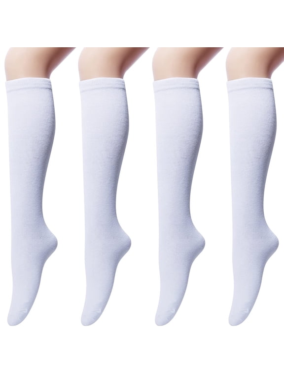 Knee High Socks for Women, Cotton White Long Tube Sock for Boot Outdoor Sport