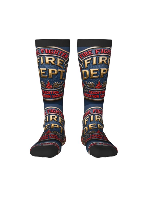 Knee High Socks for Women Firefighter Blue Long Tube Sock Uniform Socks