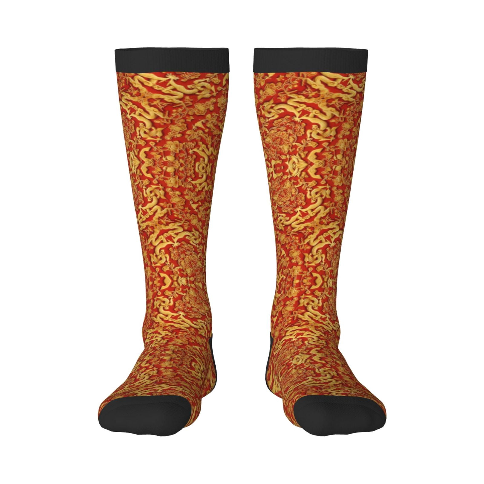 Knee High Socks for Women Fragment Of Red Chinese Silk Long Tube Sock ...