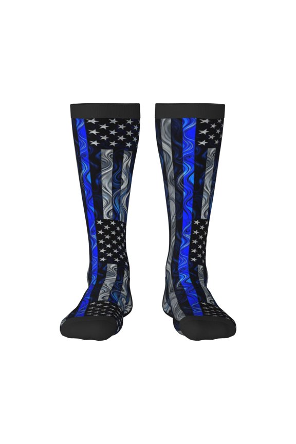 Knee High Socks for Women Group Of Thin Blue Line Flag Long Tube Sock Uniform Socks