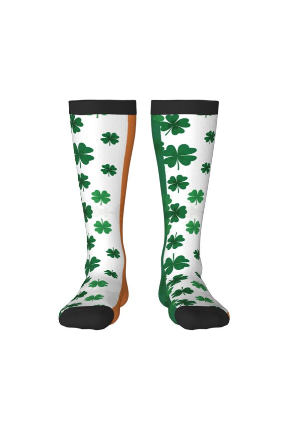 Knee High Socks for Women Irish Flag Shamrock Pattern Long Tube Sock Uniform Socks