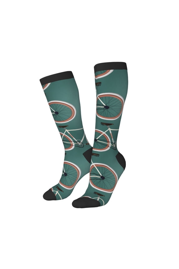 Knee High Socks for Women Men Athletic - Bike Pattern modern Thigh-High Black Sole Comfort Breathable Long Socks for Casual Travel Running