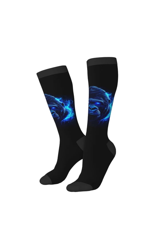 Knee High Socks for Women Men Athletic - Blue Flame Cool Gorilla Thigh-High Black Sole Comfort Breathable Long Socks for Casual Travel Running