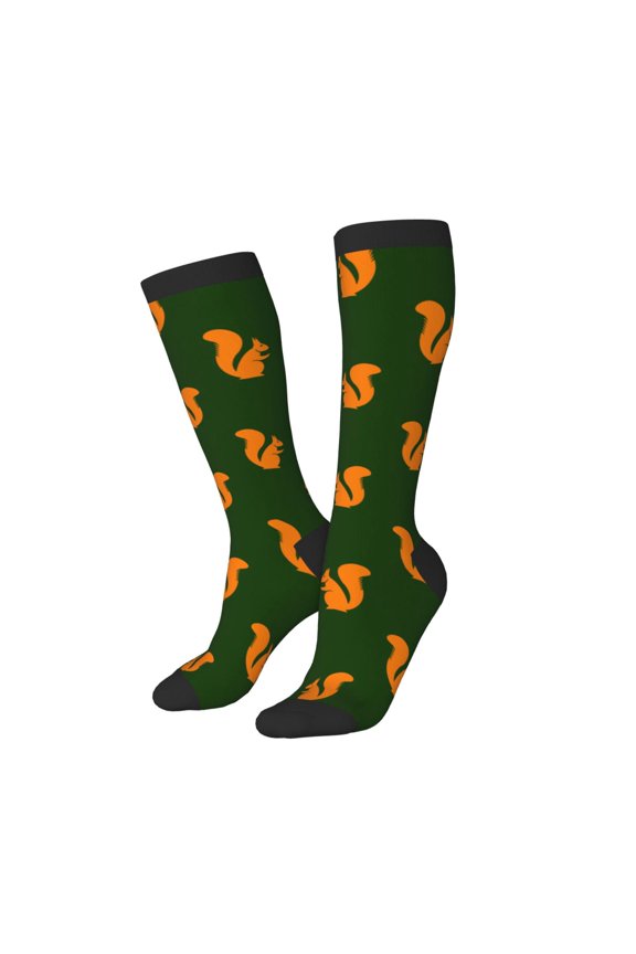 Knee High Socks for Women Men Athletic - Bold Squirrel Silhouettes Thigh-High Black Sole Comfort Breathable Long Socks for Casual Travel Running