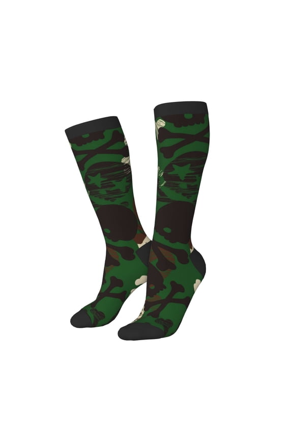 Knee High Socks for Women Men Athletic - Camouflage Skull Thigh-High Black Sole Comfort Breathable Long Socks for Casual Travel Running