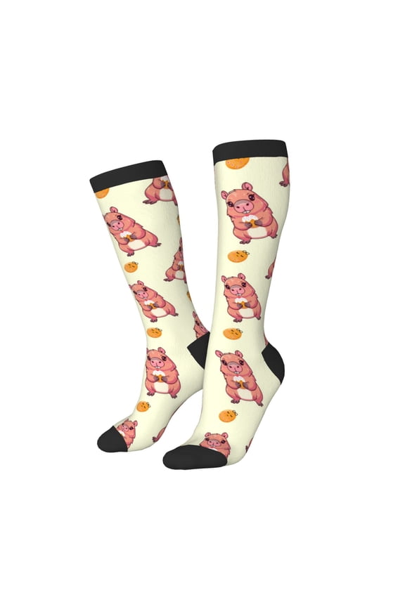 Knee High Socks for Women Men Athletic - Capybaras Easter Eggs Thigh-High Black Sole Comfort Breathable Long Socks for Casual Travel Running