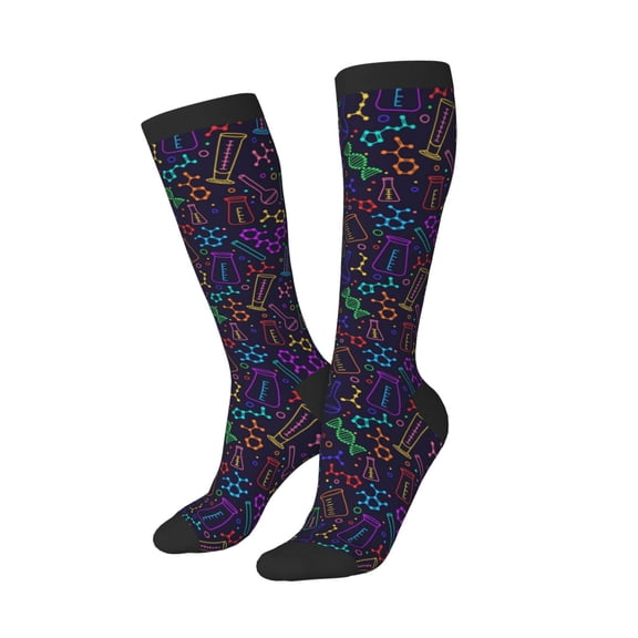 Knee High Socks for Women Men Athletic - Chemistry Science Thigh-High Black Sole Comfort Breathable Long Socks for Casual Travel Running