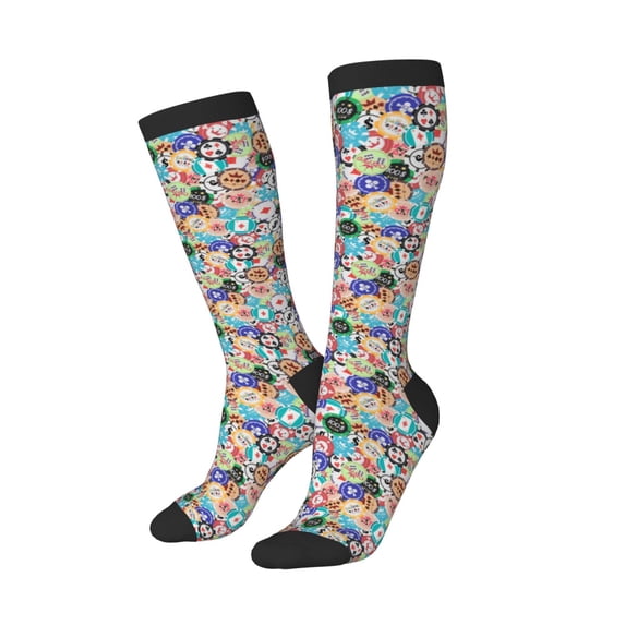 Knee High Socks for Women Men Athletic - Colored Casino Chips Thigh-High Black Sole Comfort Breathable Long Socks for Casual Travel Running
