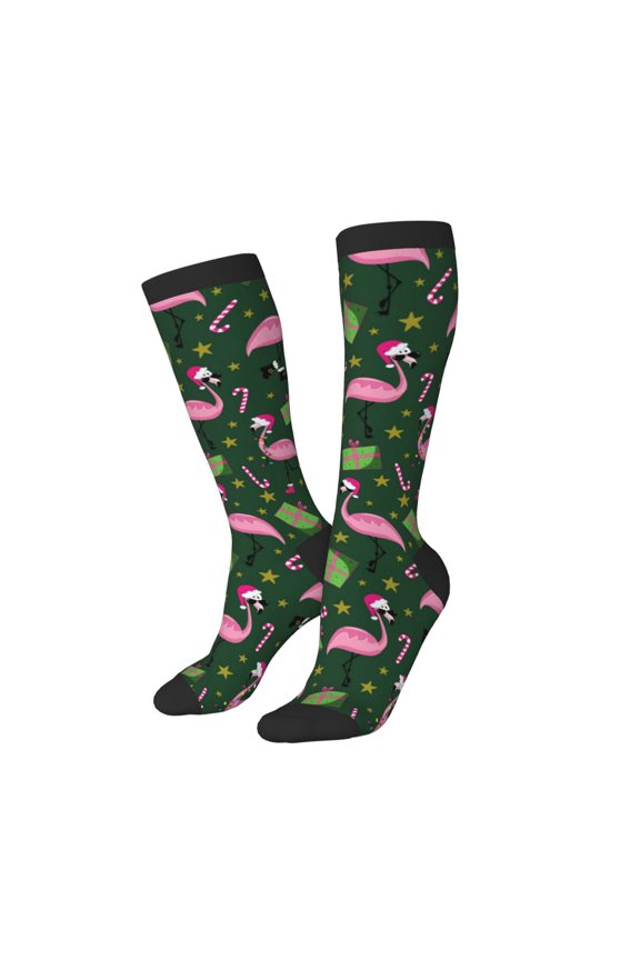 Knee High Socks for Women Men Athletic - Cute Christmas bird Thigh-High Black Sole Comfort Breathable Long Socks for Casual Travel Running