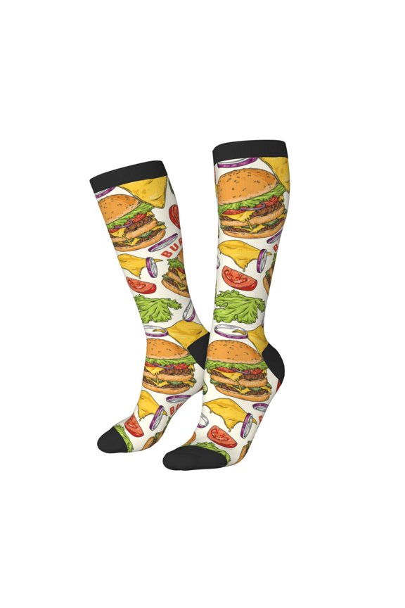 Knee High Socks for Women Men Athletic - Cute Food Vegetable Cheese Thigh-High Black Sole Comfort Breathable Long Socks for Casual Travel Running