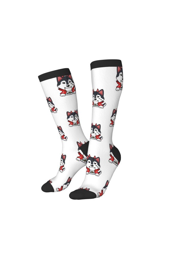 Knee High Socks for Women Men Athletic - Cute Vampire Husky Dog Funny Thigh-High Black Sole Comfort Breathable Long Socks for Casual Travel Running
