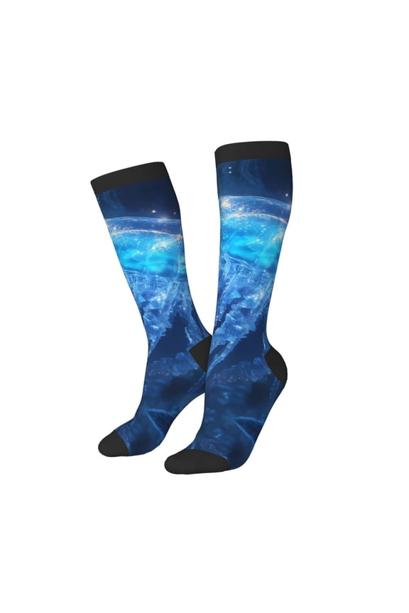 Knee High Socks for Women Men Athletic - Cute jelly jellyfish Thigh-High Black Sole Comfort Breathable Long Socks for Casual Travel Running