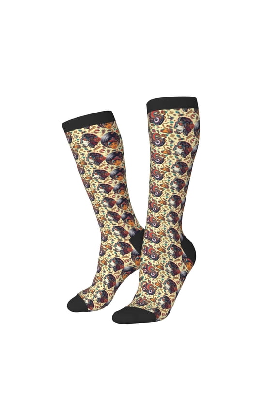 Knee High Socks for Women Men Athletic - Fashion Hippie Girl Thigh-High Black Sole Comfort Breathable Long Socks for Casual Travel Running
