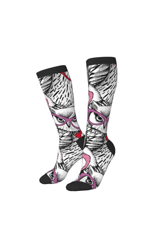 Knee High Socks for Women Men Athletic - Glasses Owl Thigh-High Black Sole Comfort Breathable Long Socks for Casual Travel Running