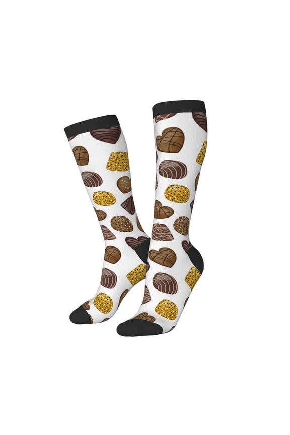 Knee High Socks for Women Men Athletic - Golden Brown Chocolate Print Thigh-High Black Sole Comfort Breathable Long Socks for Casual Travel Running
