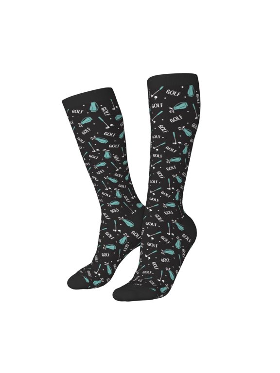 Knee High Socks for Women Men Athletic - Golf Bags And Balls Thigh-High Black Sole Comfort Breathable Long Socks for Casual Travel Running