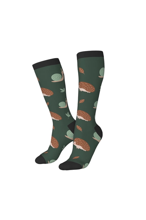 Knee High Socks for Women Men Athletic - Green Snails Brown Hedgehogs Thigh-High Black Sole Comfort Breathable Long Socks for Casual Travel Running