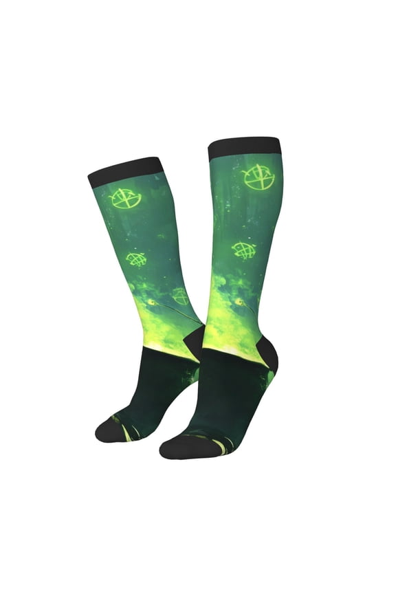 Knee High Socks for Women Men Athletic - Halloween Green Witch Thigh-High Black Sole Comfort Breathable Long Socks for Casual Travel Running