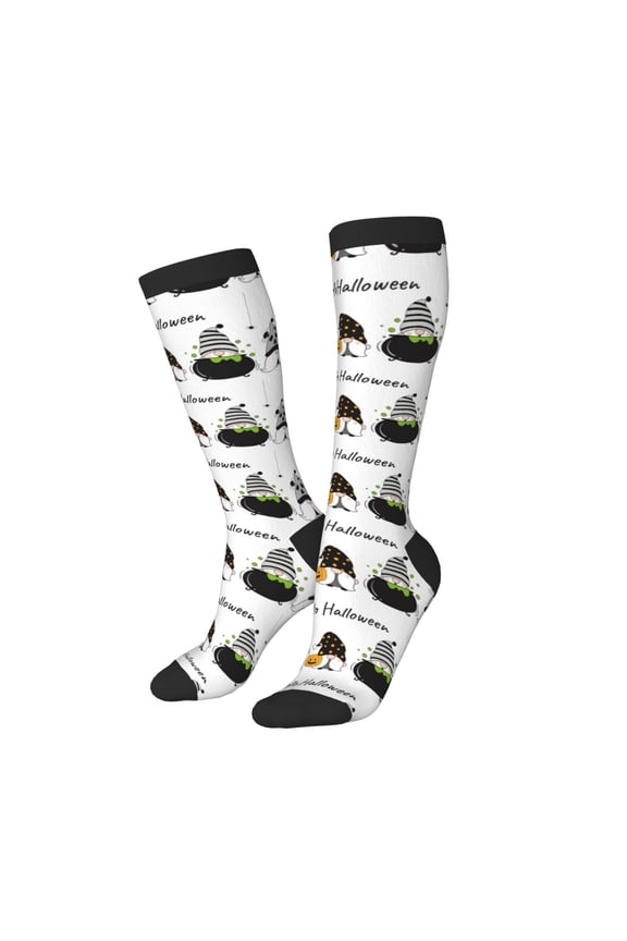 Knee High Socks for Women Men Athletic - Halloween Happy Old Man A Thigh-High Black Sole Comfort Breathable Long Socks for Casual Travel Running