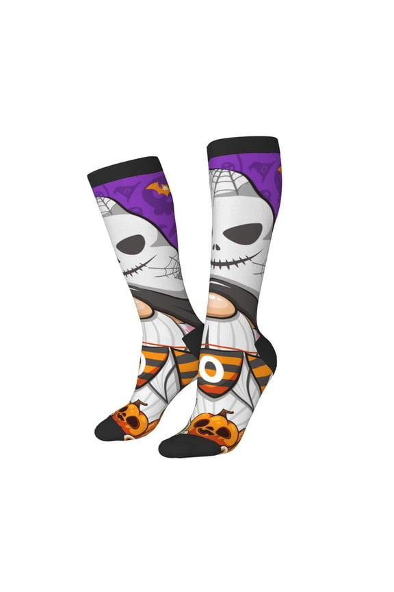 Knee High Socks for Women Men Athletic - Halloween Happy Old Man F Thigh-High Black Sole Comfort Breathable Long Socks for Casual Travel Running