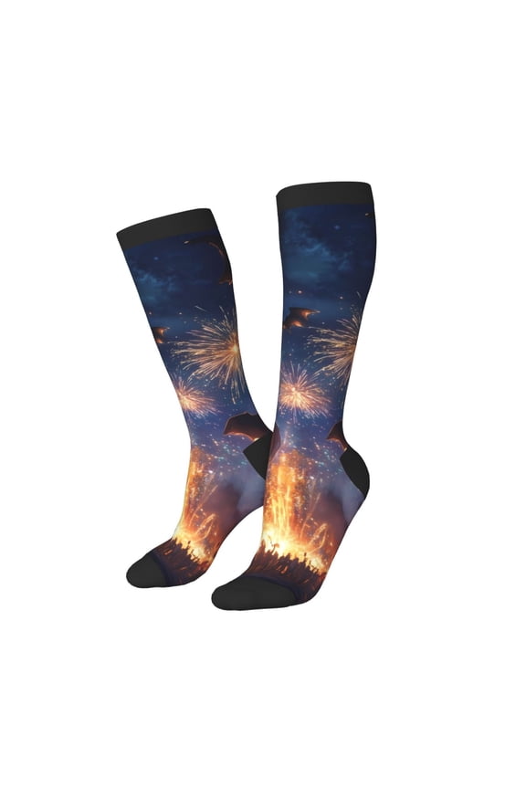 Knee High Socks for Women Men Athletic - Halloween Pumpkin Bat Glow k Thigh-High Black Sole Comfort Breathable Long Socks for Casual Travel Running