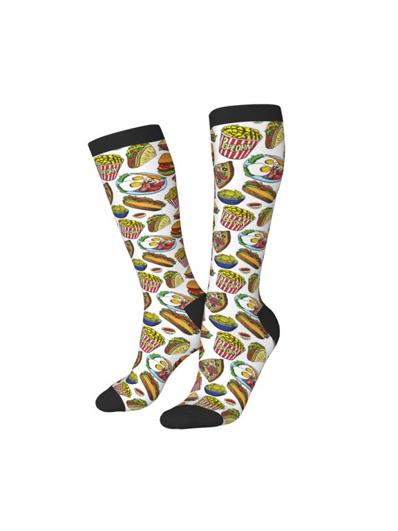 Knee High Socks for Women Men Athletic - Hot Dog With One Sausage Thigh-High Black Sole Comfort Breathable Long Socks for Casual Travel Running