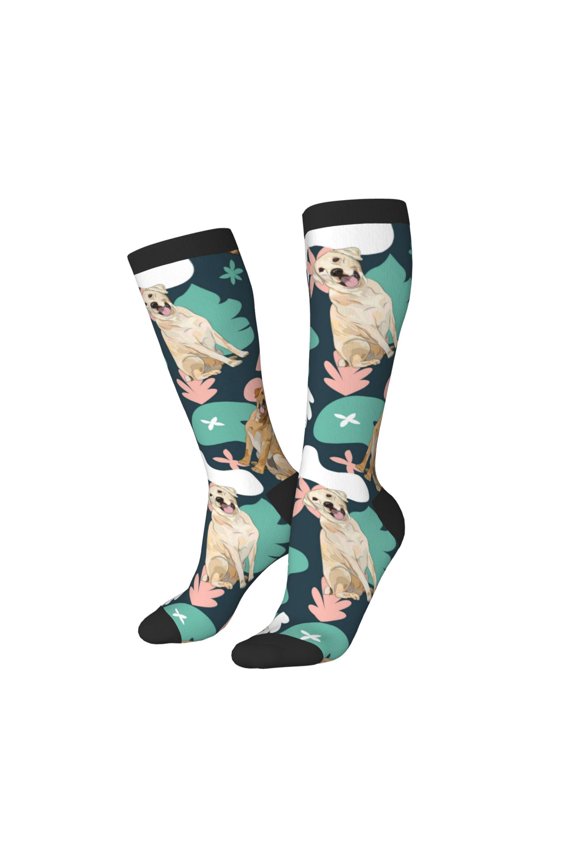 Knee High Socks for Women Men Athletic - Labrador Retriever Dog No.1014 Thigh-High Black Sole Comfort Breathable Long Socks for Casual Travel Running