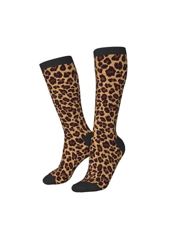 Knee High Socks for Women Men Athletic - Leopard Printed Thigh-High Black Sole Comfort Breathable Long Socks for Casual Travel Running