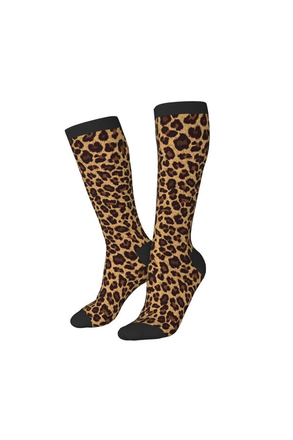 Knee High Socks for Women Men Athletic - Leopard Printed Thigh-High Black Sole Comfort Breathable Long Socks for Casual Travel Running
