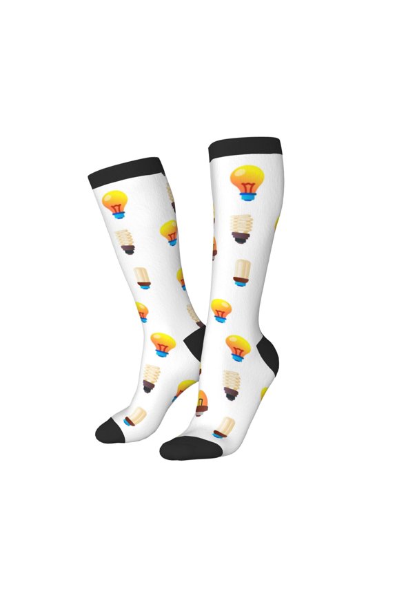 Knee High Socks for Women Men Athletic - Light Bulb Pattern Clean Thigh-High Black Sole Comfort Breathable Long Socks for Casual Travel Running