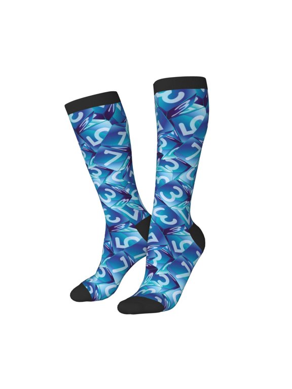 Knee High Socks for Women Men Athletic - Math number dice Print Thigh-High Black Sole Comfort Breathable Long Socks for Casual Travel Running