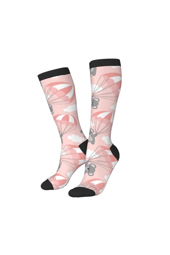Knee High Socks for Women Men Athletic - Pink Parachute Gray Koala Thigh-High Black Sole Comfort Breathable Long Socks for Casual Travel Running