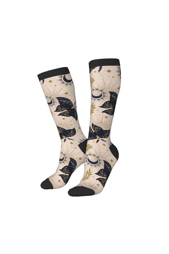 Knee High Socks for Women Men Athletic - Ramadan moth Thigh-High Black Sole Comfort Breathable Long Socks for Casual Travel Running