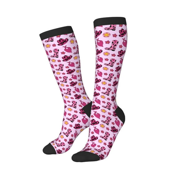 Knee High Socks for Women Men Athletic - Retro Cowgirl Thigh-High Black Sole Comfort Breathable Long Socks for Casual Travel Running